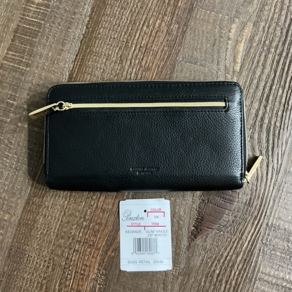 Buxton Black Leather Wallet with Gold Zipper - Picture 7 of 7